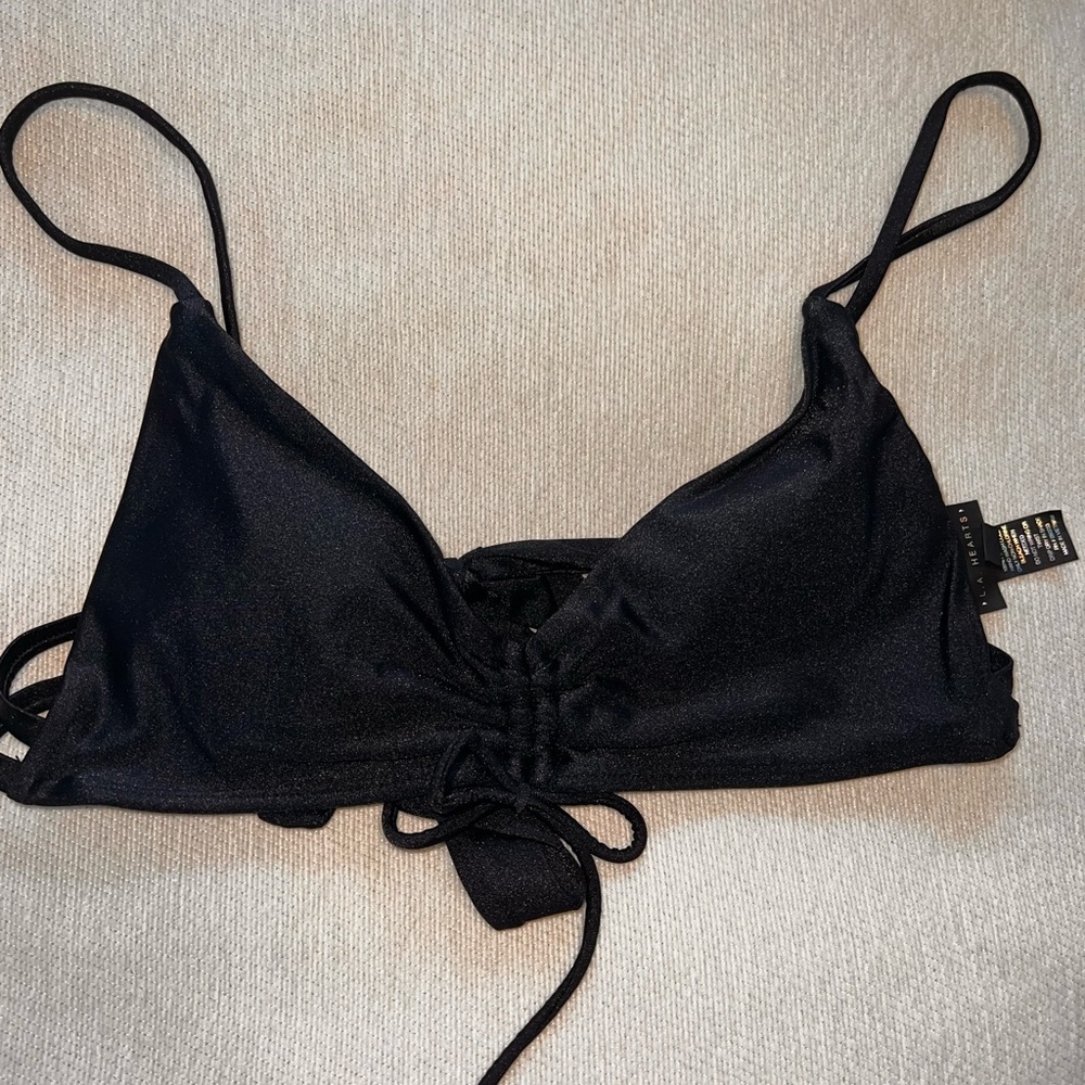 La Hearts Black Lace-Up Bikini Top